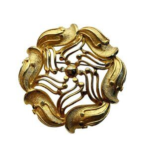 Vintage Tortolani Brooch 3” Large Gold Tone